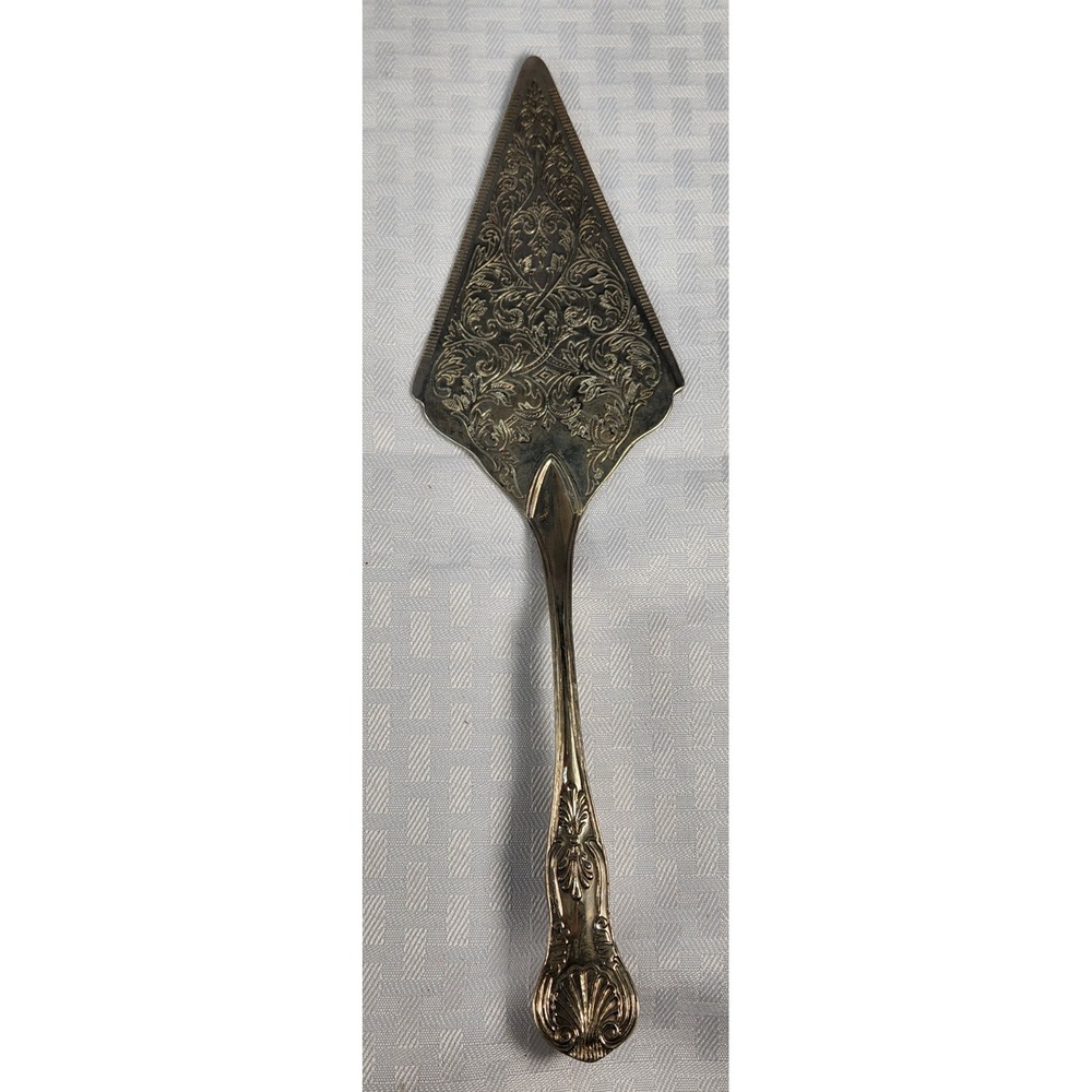 Vintage Silver Plate Cake Server Spatula Beautiful Carved Scroll Design Unmarked